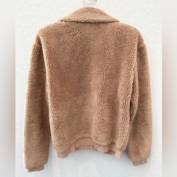 TOPSHOP | Camel Brown Sherpa Fleece Pullover Jacket | Size 4 - Picture 4 of 6